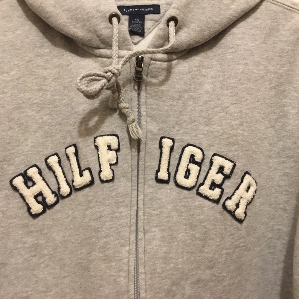 Tommy Hilfiger = Women’s SZ M-L; Full Zip Long Sleeve Gray Drawstring Hoodie - Picture 5 of 11